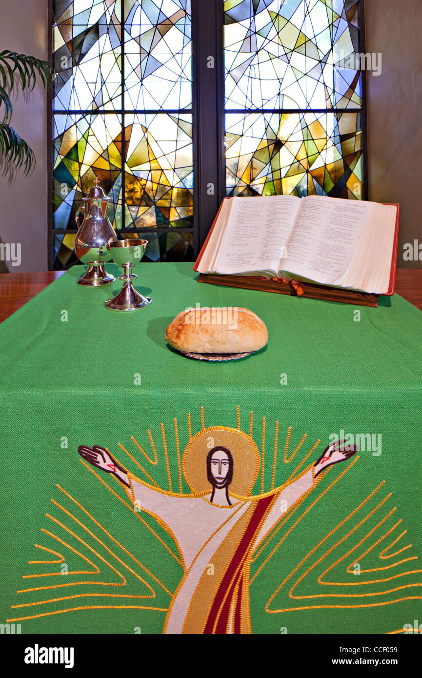 An altar set for Communion Stock Photo Alamy