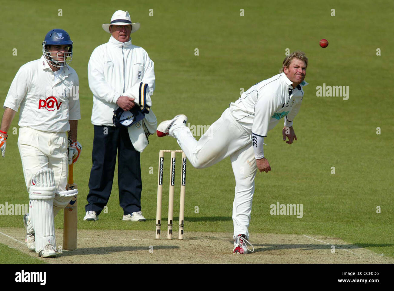 Australian cricketer Shane Warne bowling for Hampshire against Sussex ...