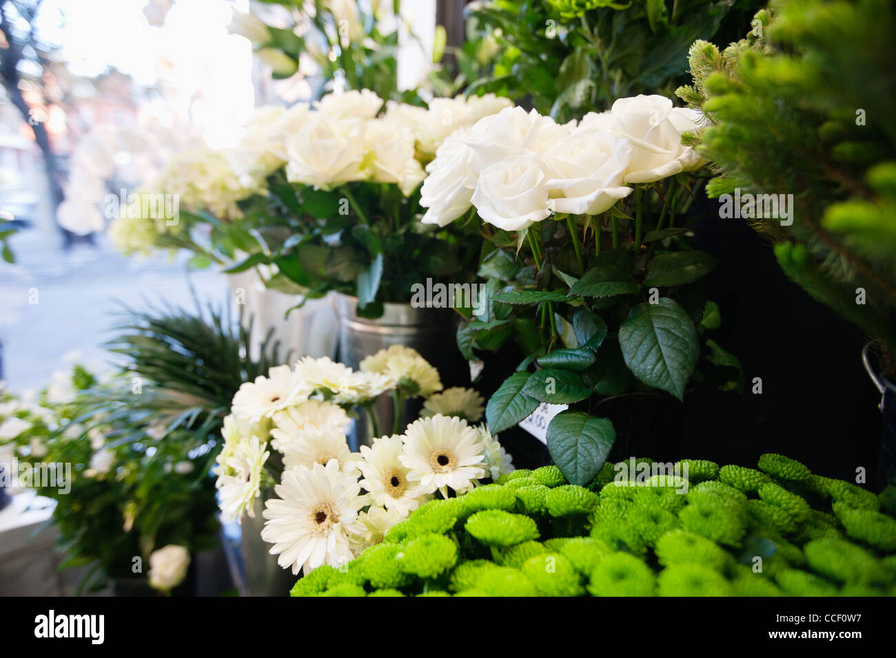 Bunch of fresh flowers at florist shop Stock Photo