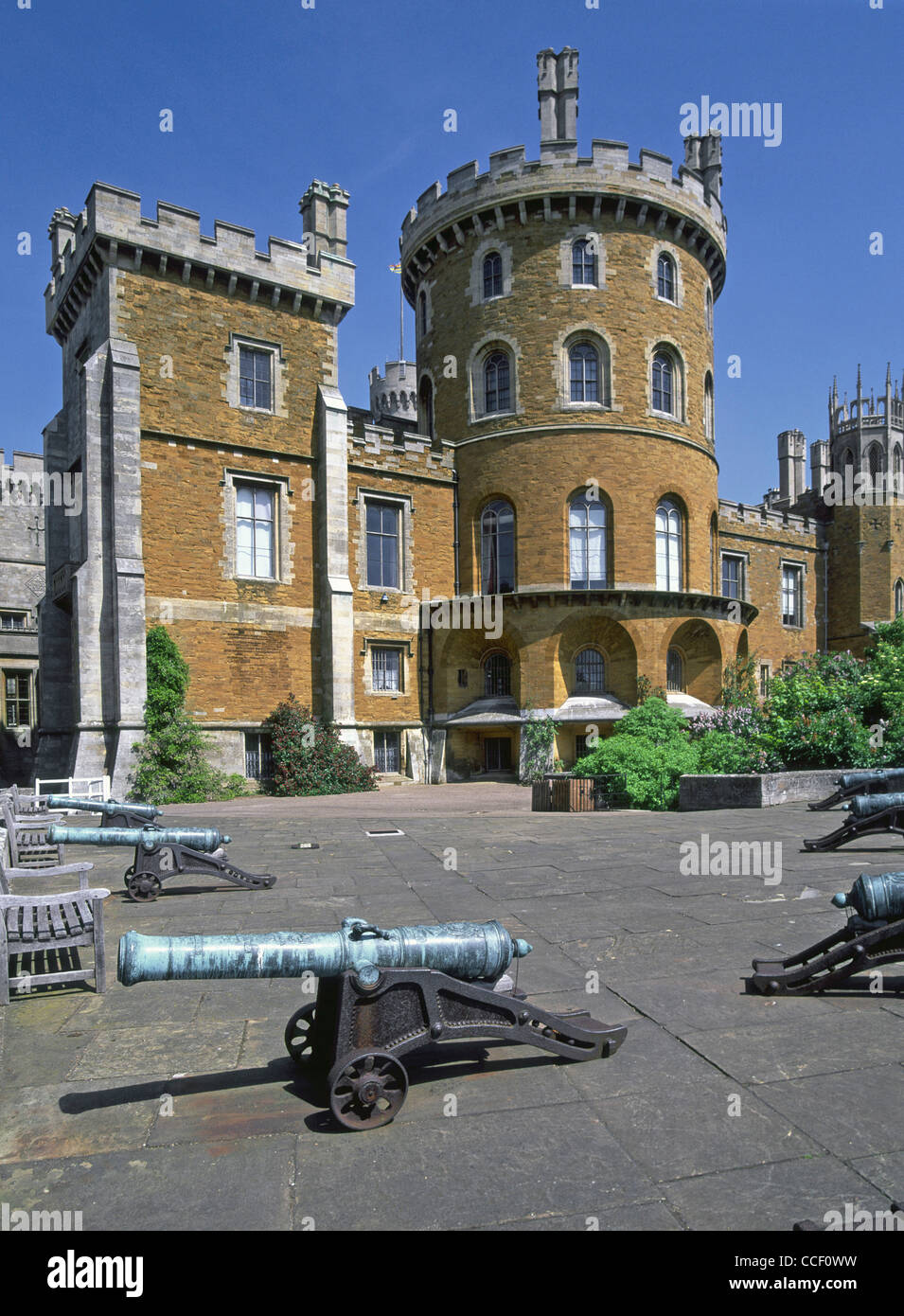 Historical Belvoir Castle stately home & heritage mansion open as tourism centre & set in English countryside near Grantham Leicestershire English UK Stock Photo