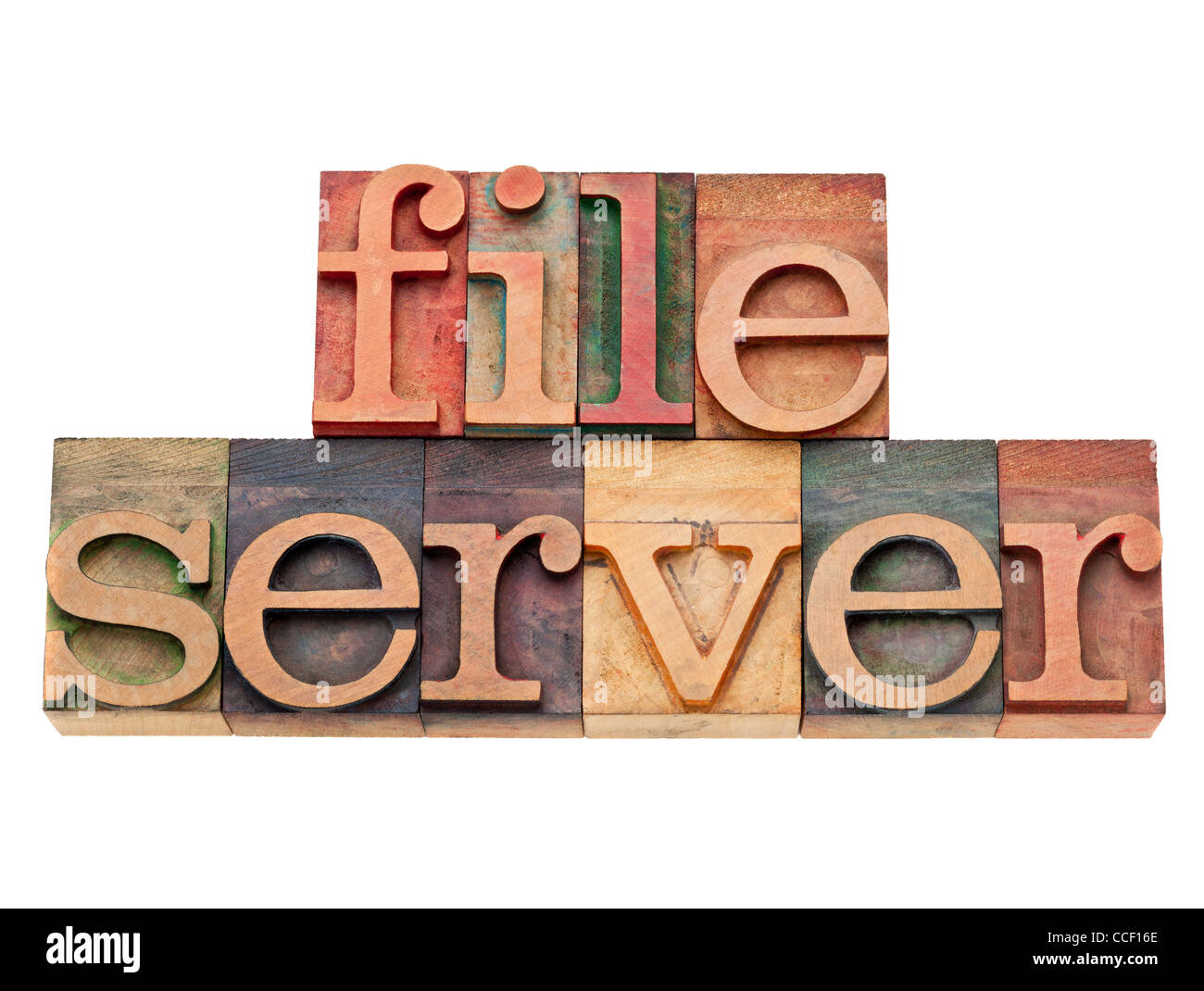 file server - computer network concept - isolated text in vintage wood letterpress printing blocks Stock Photo
