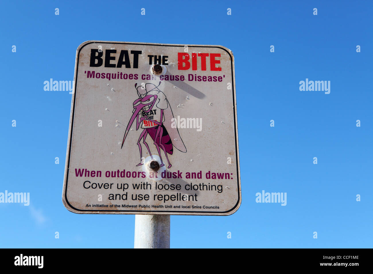A sign warns of the dangers on Mosquito bites near Geraldton, Western