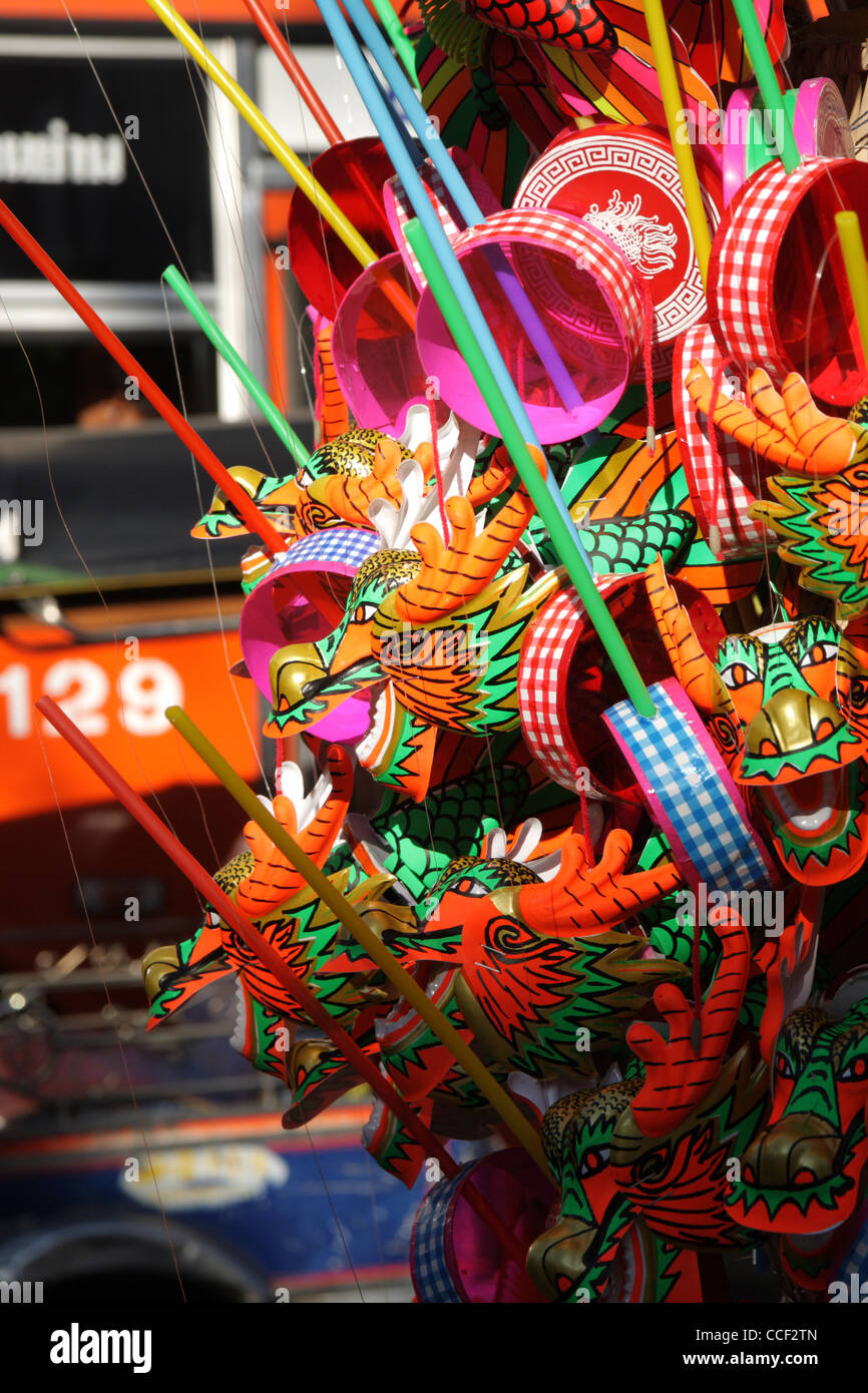 Toy paper Chinese dragon on sale in the Bangkok's Chinatown a day before Chinese Lunar new year, january 22, 2012.  Thailand Stock Photo