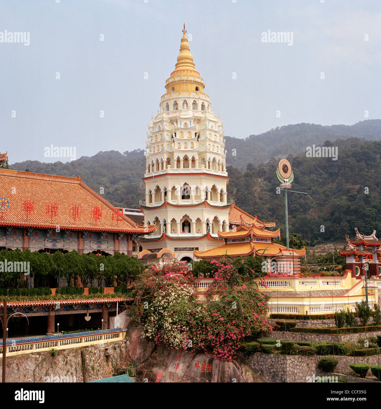 Buddhist architecture of Kek Lok Si Temple at Air Itam in Penang Island in Malaysia in Far East