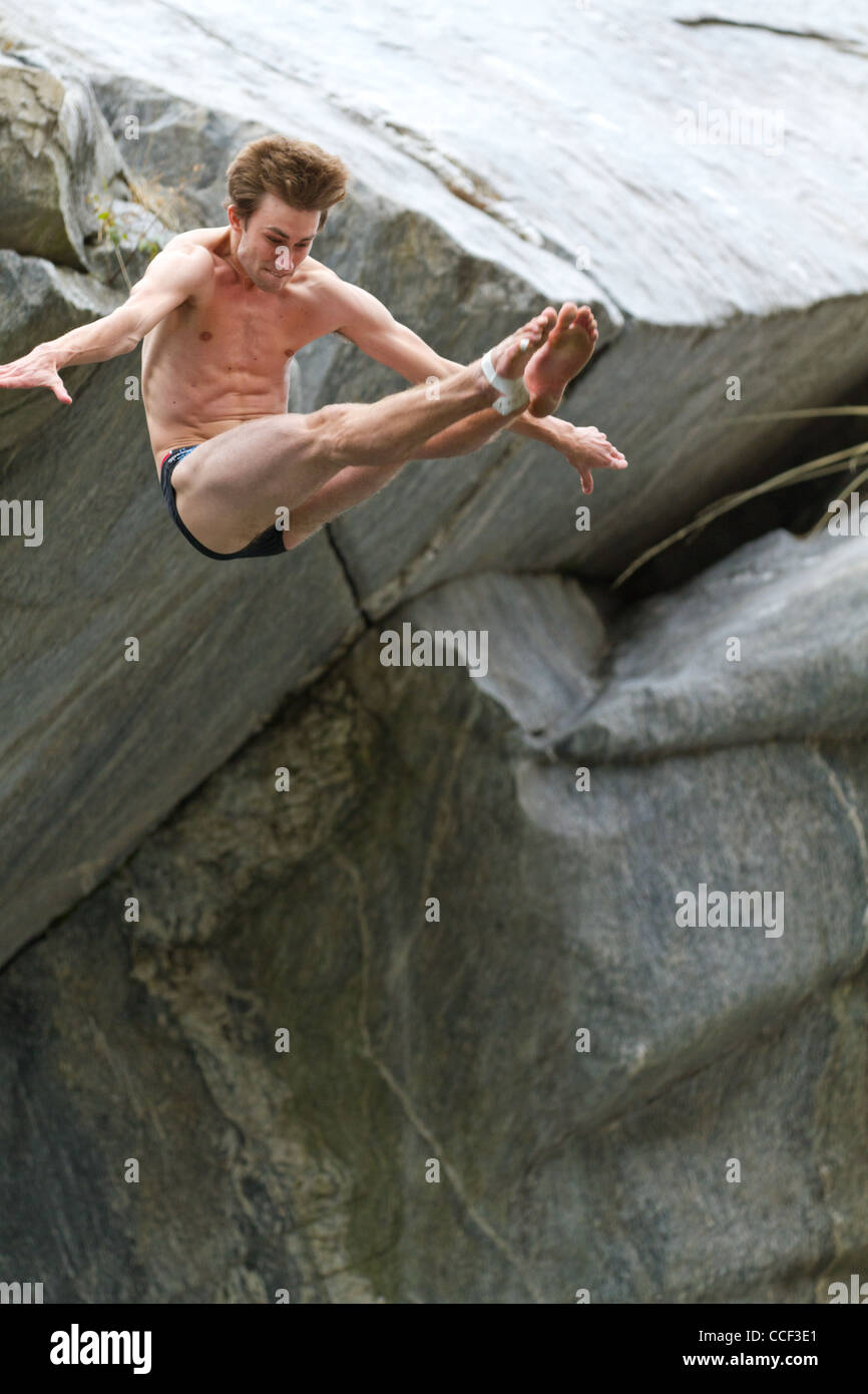 Cliff diving athlete Oleg Vyshyvanov competes in the WHDF European