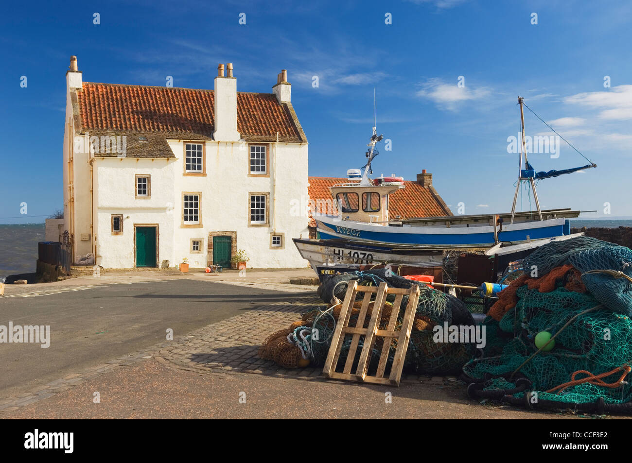 Harbour house and boats at Pittenweem, Fife, Scotland. Stock Photo