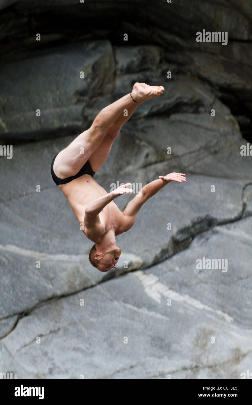 Cliff diving athlete Christian Guth competes in the WHDF European