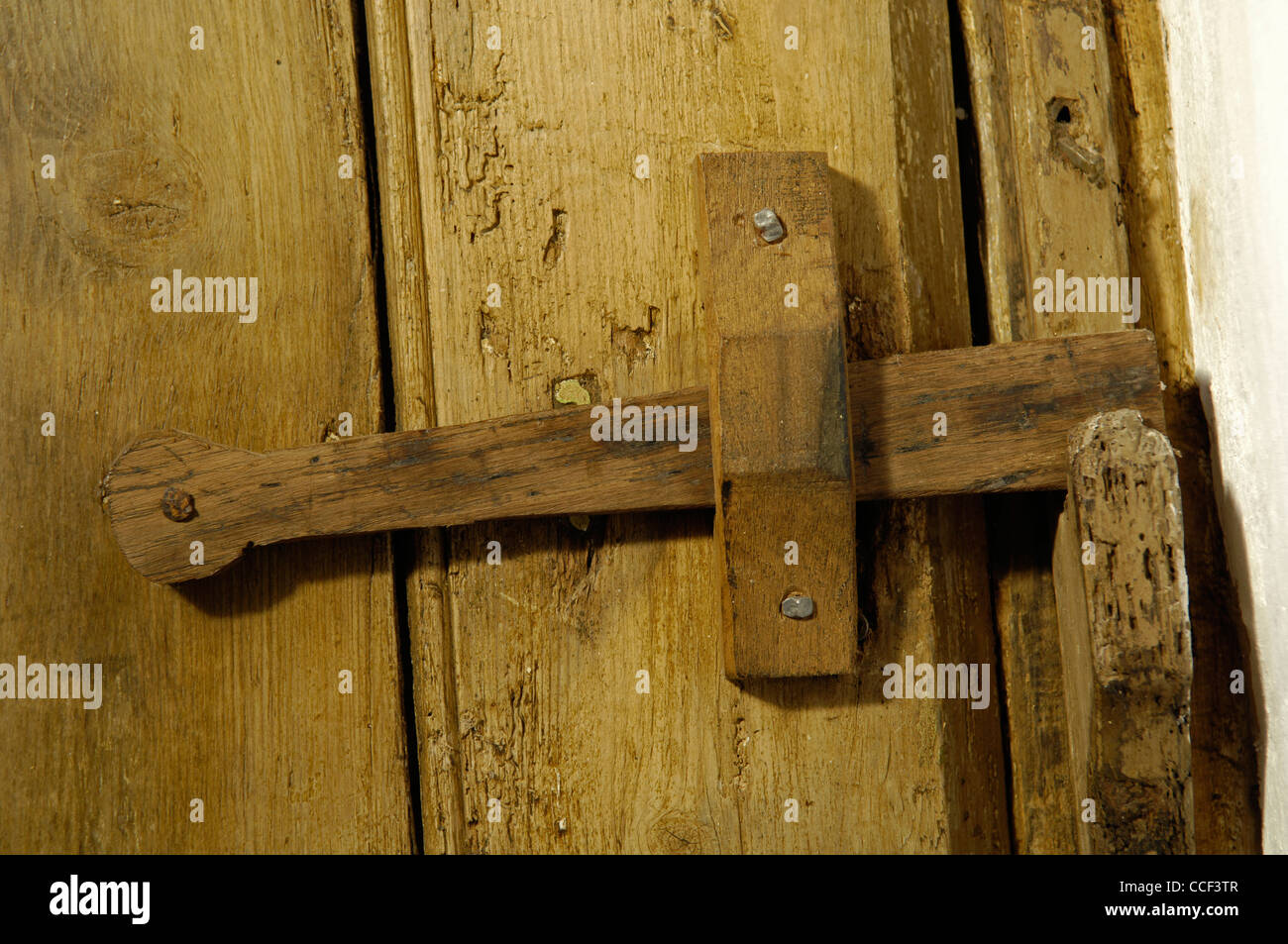 Wooden door latch Stock Photo