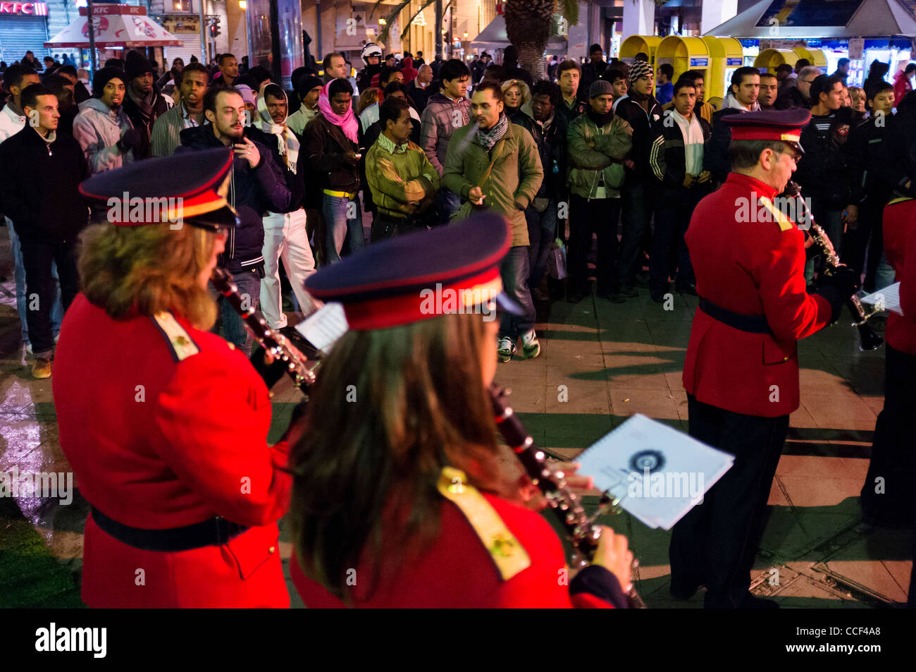 Brass band on New Years Eve, Omonia Square, Athens, Greece, Europe Stock Photo