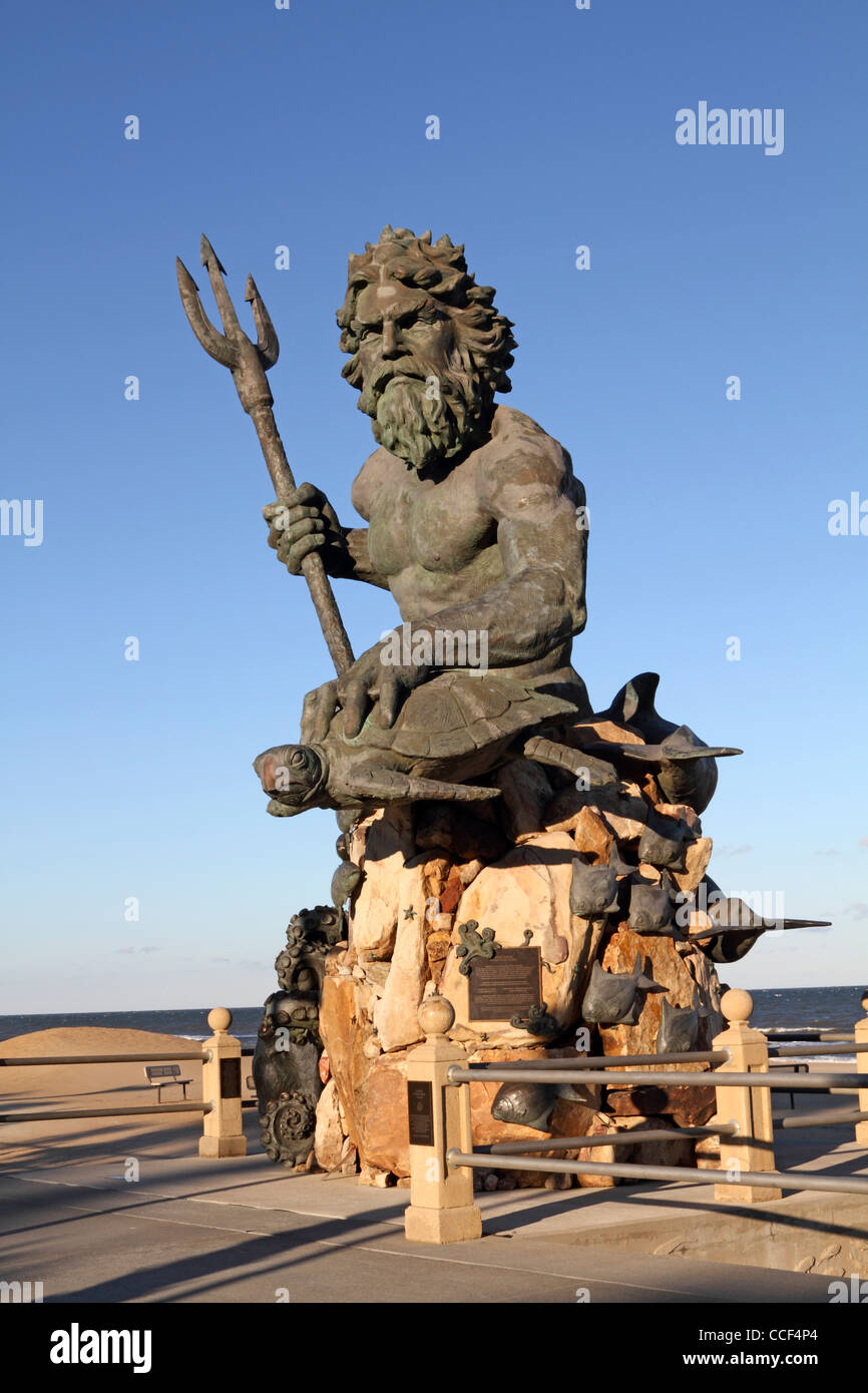 Cast bronze statue of Neptune on the Virginia Beach, Va, boardwalk. Stock Photo