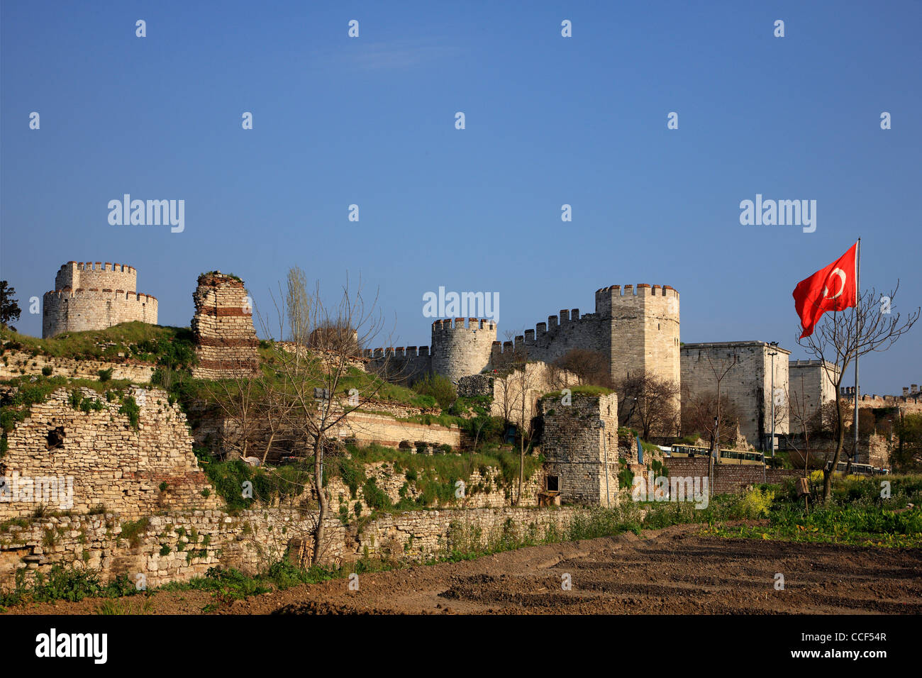 The 'Yedi Kule' (means 'Seven Towers') at the southeast edge of the Theodosian (byzantine) walls of Istanbul, Turkey. Stock Photo