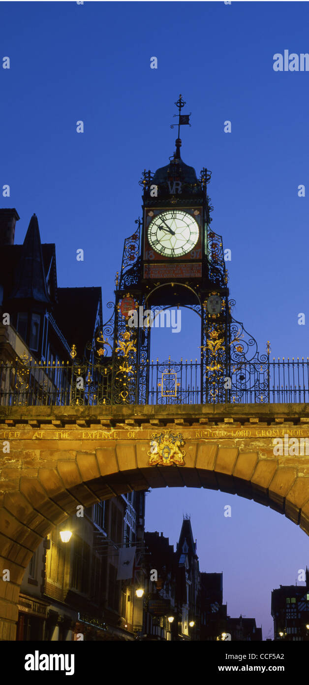 Eastgate Victorian clock panoramic portrait Chester Cheshire North West England UK Stock Photo