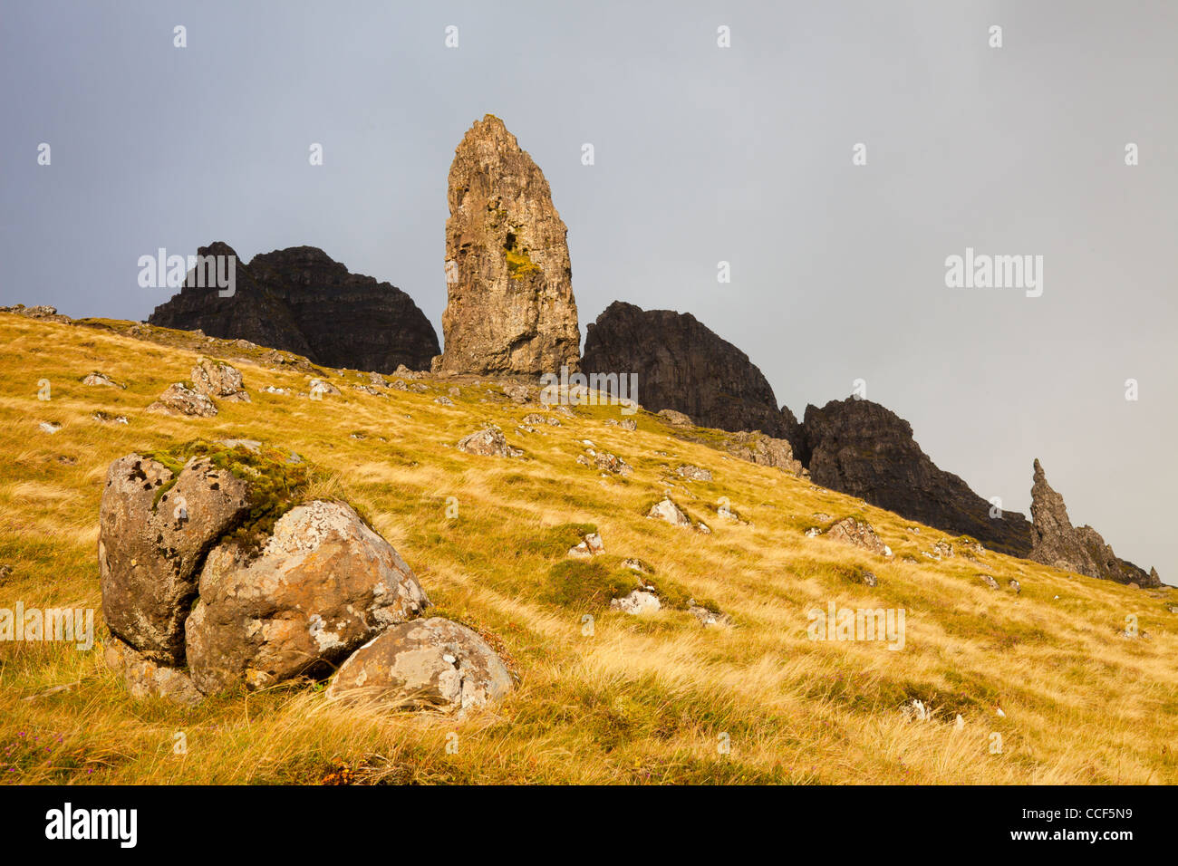 The Old Man of Storr on the Trotternish Ridge on the Isle of Skye, Scotland Stock Photo