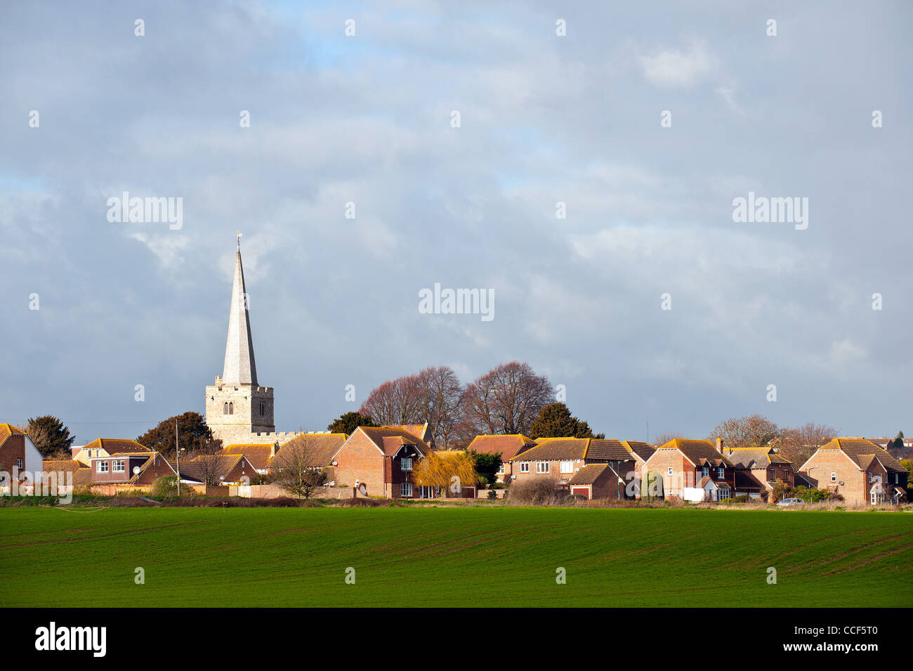 The steeple of a church in the village of Hoo St Werburgh in Kent in England in the UK. Stock Photo