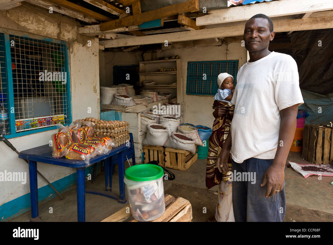 A man with sells eggs bread rice and pulses in Moshi Kilimanjaro Region Tanzania Stock Photo