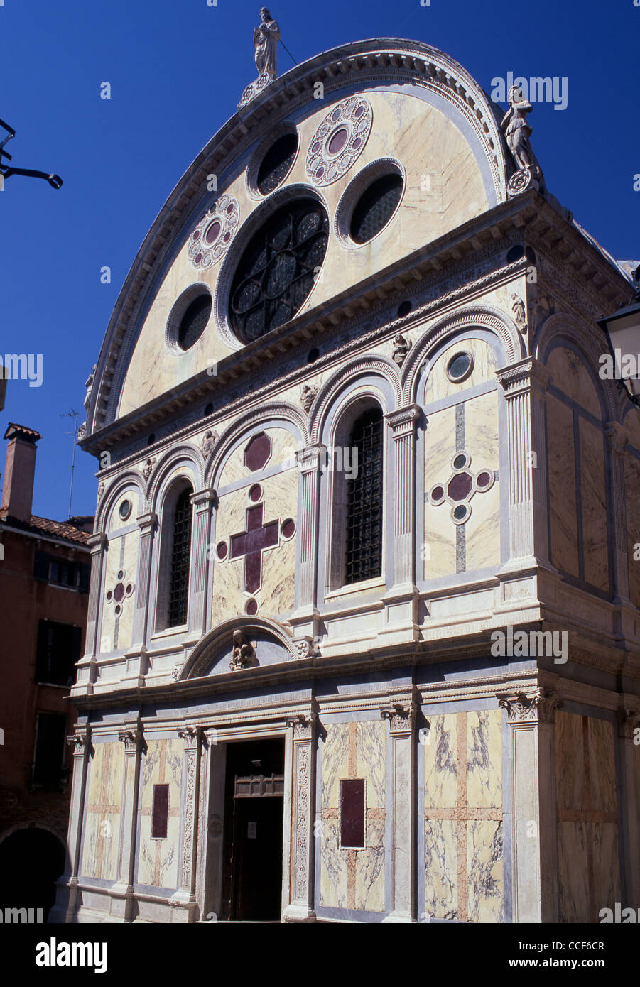 Marble facade of Santa Maria dei Miracoli Church Cannaregio sestier Venice Veneto Italy Stock Photo
