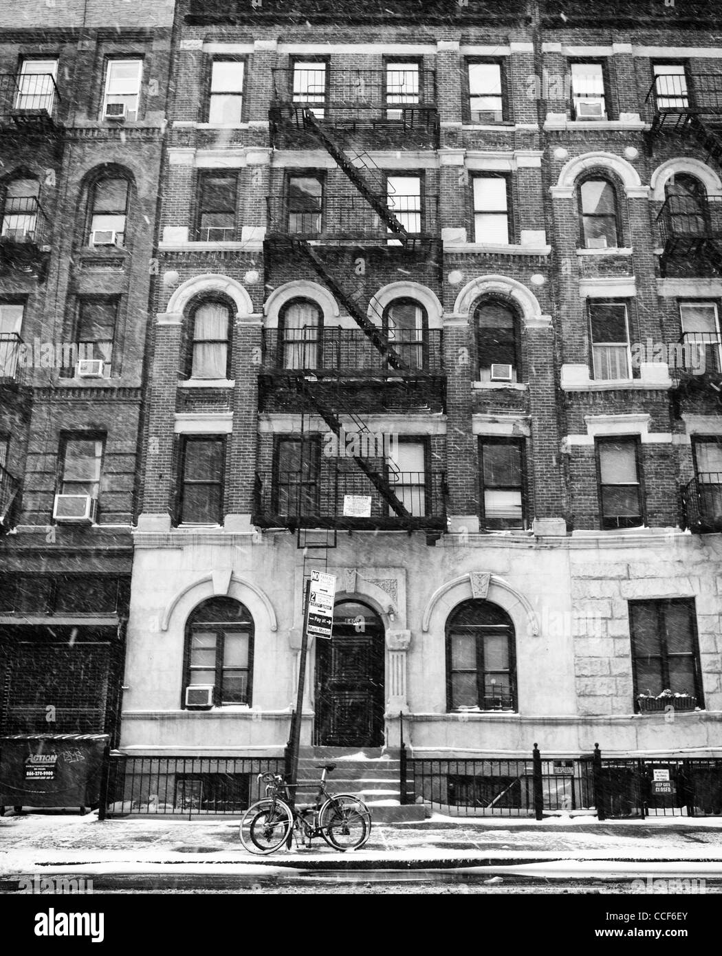 January 21st 2012: An old apartment building on 14th street in the east village , New York City, USA , during a snow storm. Stock Photo