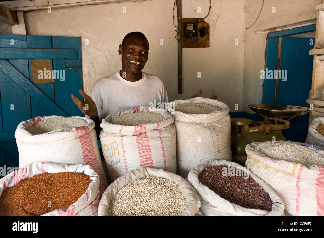 People Selling Rice A man sells rice and pulses in Moshi Kilimanjaro Region Tanzania Stock ...