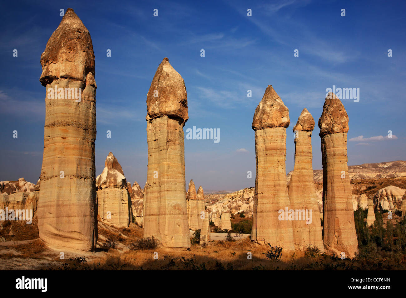 The 'Love Valley' in Cappadocia, famous for its rock formations in phallic shape, Anatolia, Turkey. Stock Photo