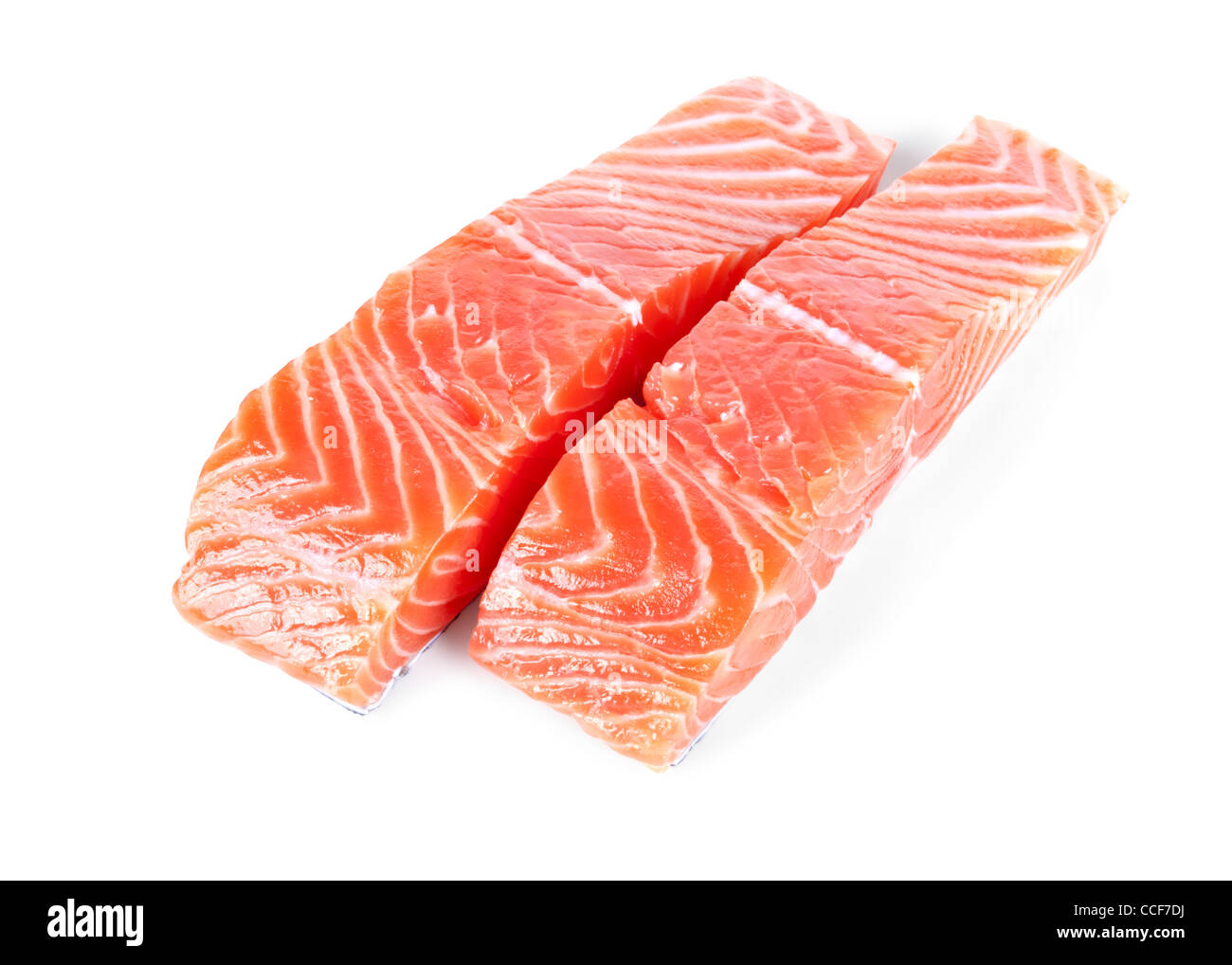 two slices trout fillet isolated on white background Stock Photo