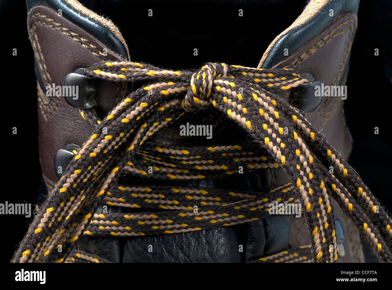 This is a close up of some hiking boot laces Stock Photo