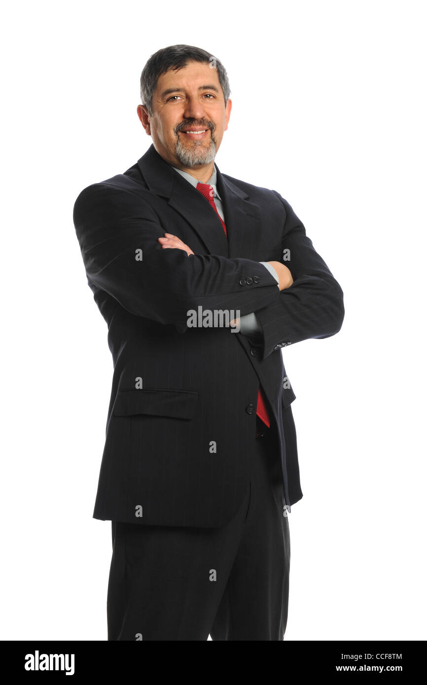 Portrait of Hispanic businessman with arms crossed isolated over white ...
