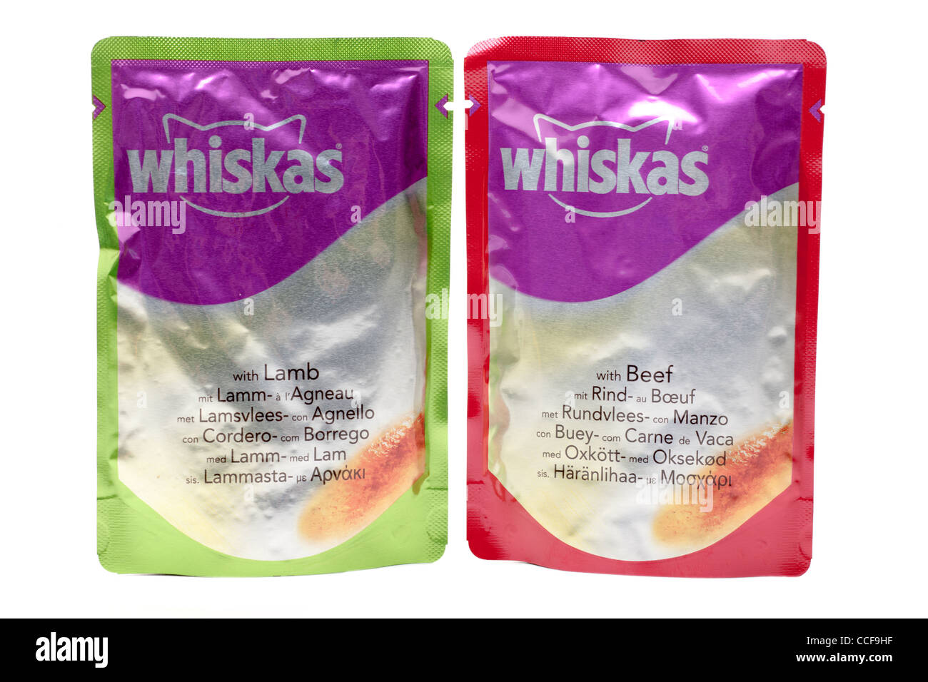 2 individual portions of Whiskas Senior OH so Meaty cat food in jelly Stock Photo