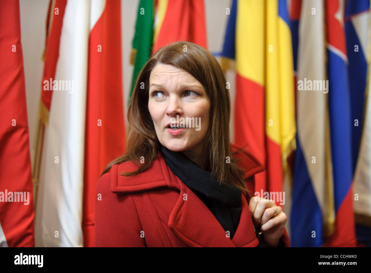Dec. 16, 2010 - Brussels, BXL, Belgium - Finnish Prime Minister Mari Kiviniemi arrives  prior to the  European Summit  at European Councill headquarters in  Brussels, Belgium on 2010-12-16 Leaders of European Union member states gather to decide on changing The Lisbon Treaty. EU leaders  want to set Stock Photo