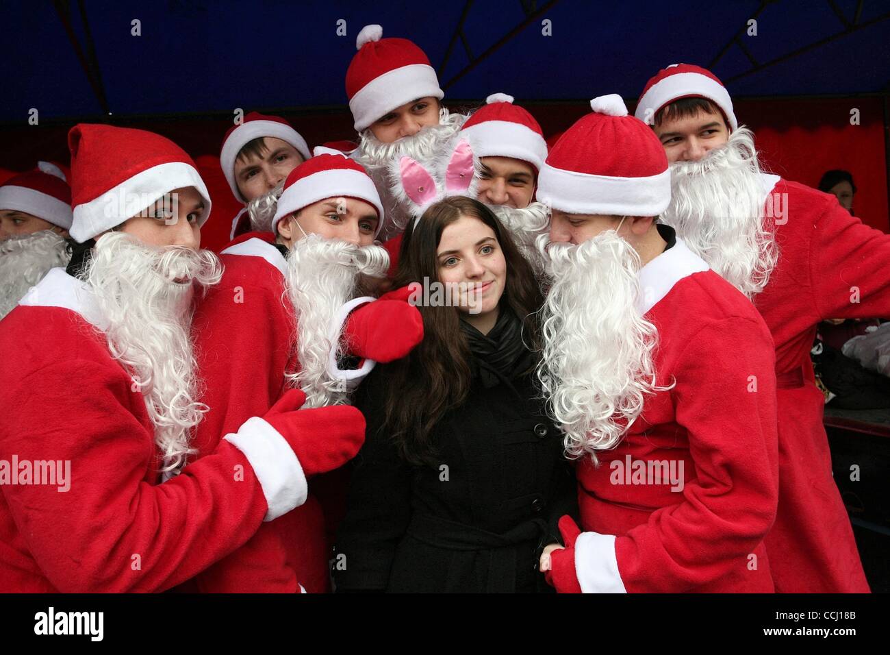 Dec 23, 2010 RostovOnDon, Russia Santas and a girl during the