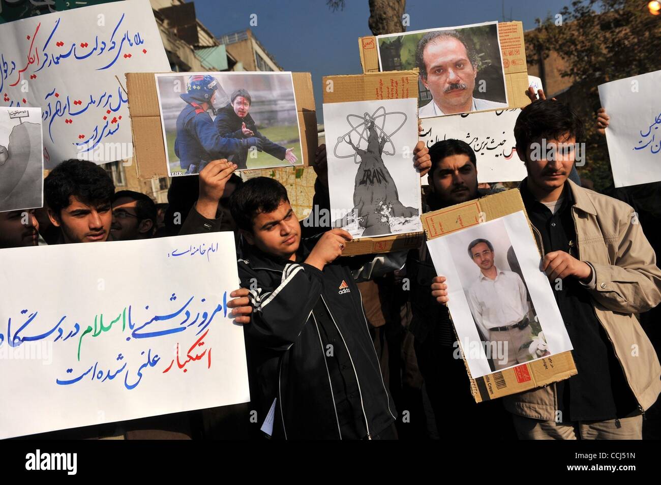 Dec 12, 2010 - Tehran, Iran - Iranian students gathered in front of the British Embassy in Tehran to condemn the assassination of Iranian nuclear scientist Majid Shahriari, who was killed Nov 29 by a car bomb.The protesters accused Britain and U.S government for his assassination, and condemned West Stock Photo