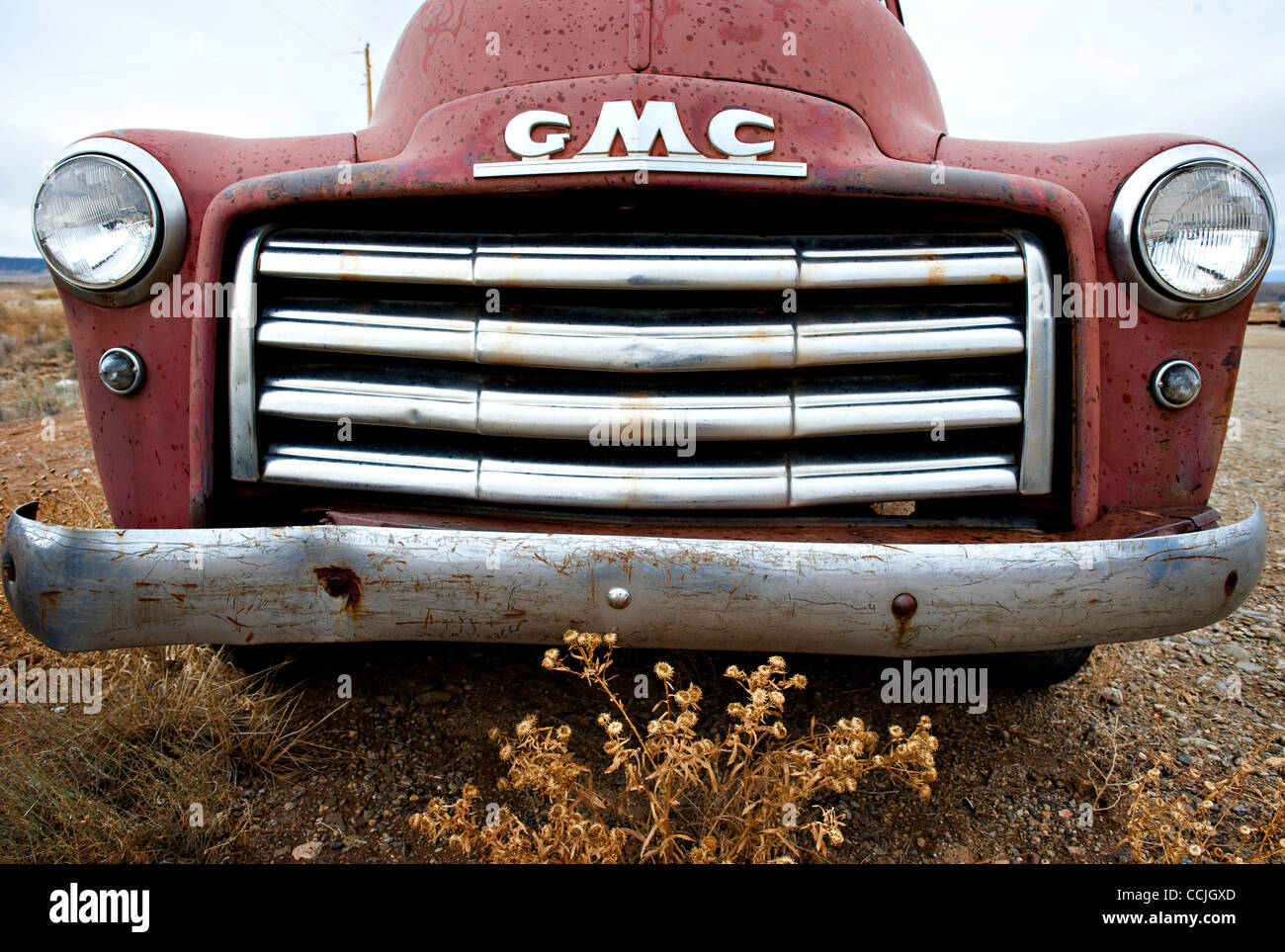 Dec. 23, 2010 Taos, New Mexico, U.S An old GMC pickup truck sits parked along US Highway 64