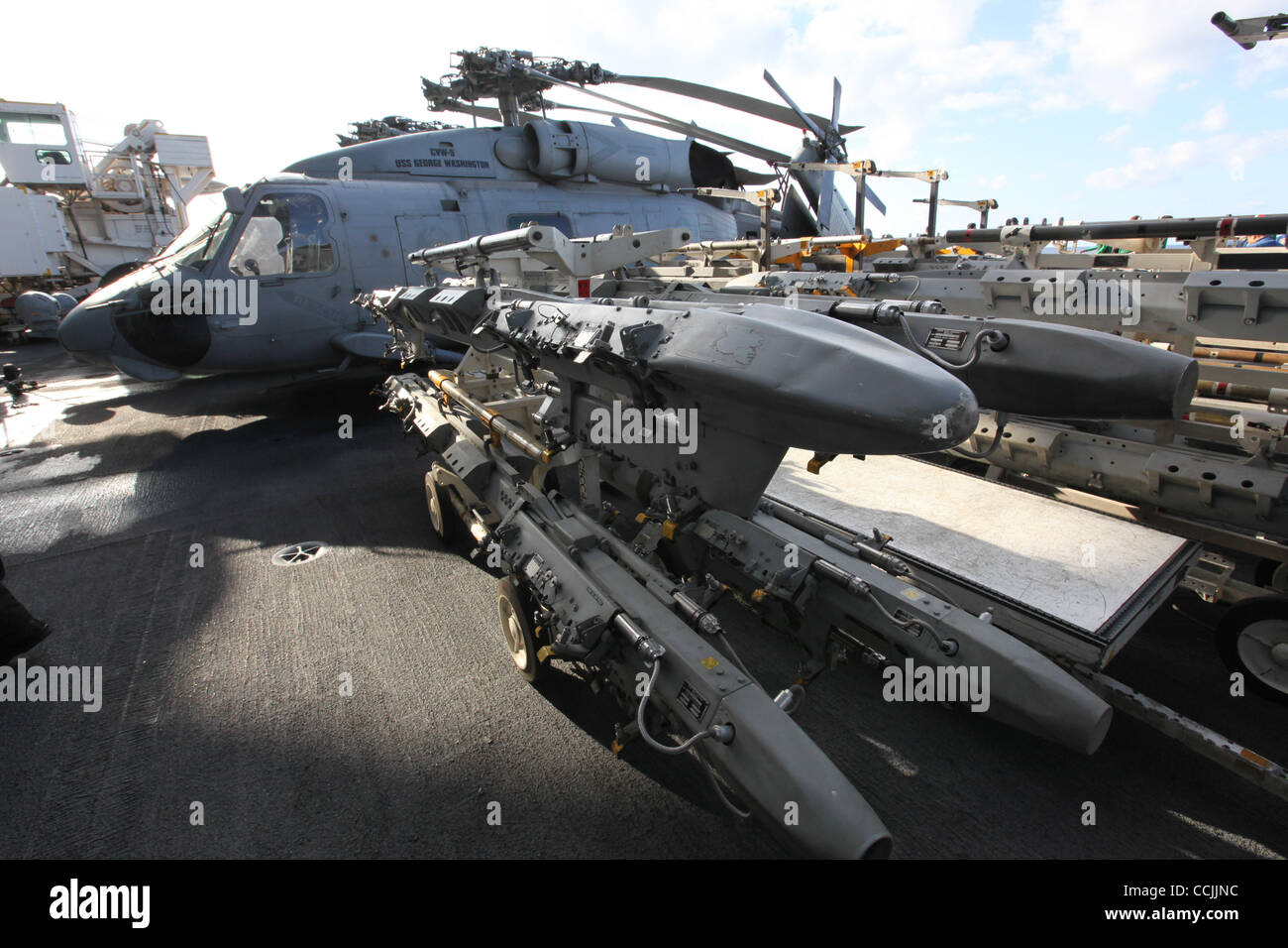 Dec. 10, 2010 - Japan - Deck board of USS George Washington during the U.S-Japan joint military drill on the Pacific Ocean. Total of 26 U.S and Japanese battle ships have participated in the drill. (Credit Image: © Junko Kimura/Jana Press/ZUMAPRESS.com) Stock Photo