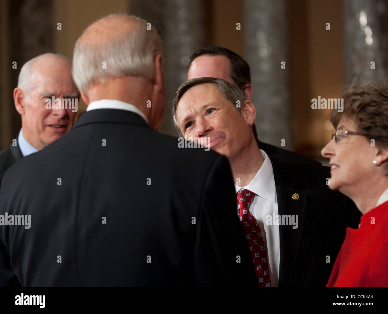 Nov 29, 2010 - Washington, District of Columbia, U.S. - Vice President JOE BIDEN speaks with Sen. MARK KIRK, (R-IL) on Monday, following a re-enactment of the swearing-in at the Old Senate Chamber in the U.S. Capitol. (Credit Image: © Pete Marovich/ZUMAPRESS.com) Stock Photo