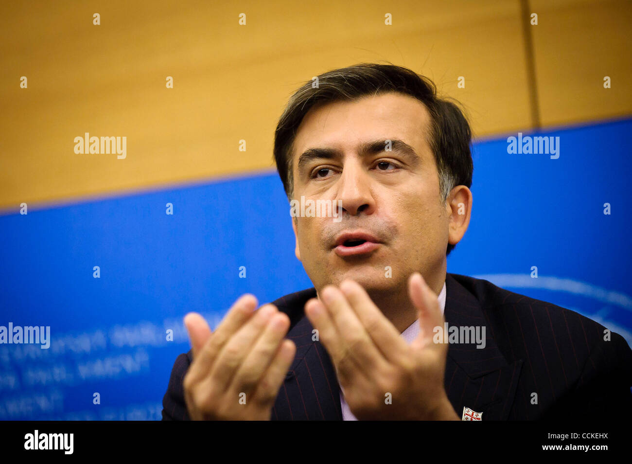 Nov. 23, 2010 - Strasbourg, Alsace, France - Georgian President Mikheil Saakashvili during press conference at  European Parliament  in  Strasbourg, France on 2010-11-23  by Wiktor Dabkowski  (Credit Image: © Wiktor Dabkowski/ZUMAPRESS.com) Stock Photo