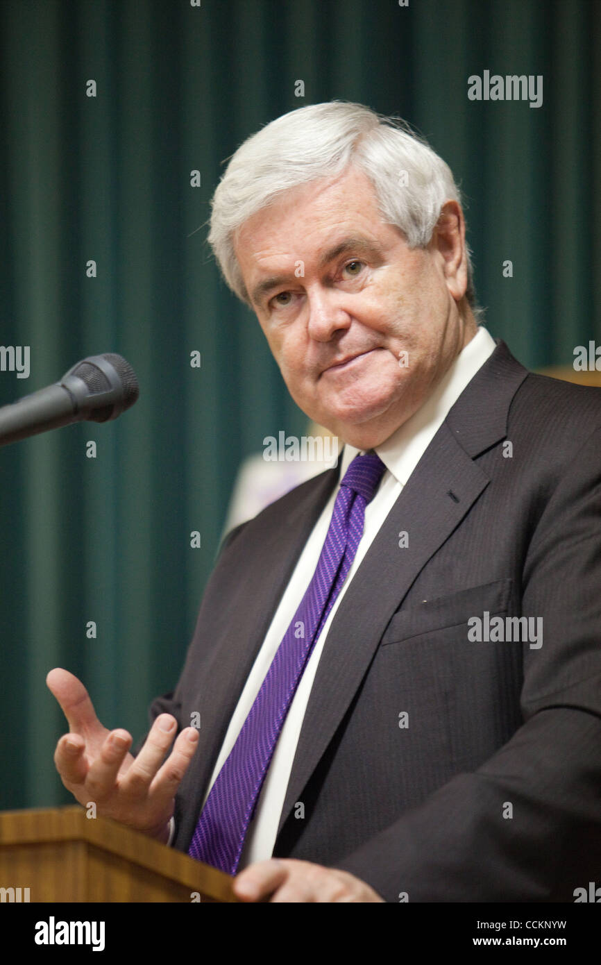 Newt Gingrich Book Signing & Discussion at Sacred Heart Church.Newt was signing copies of Valley Forge, his and William Forstchen's new novel. The former speaker of the house spoke to a group of around 500, about how he became a Catholic. The removal of religion from our government.The tea party mov Stock Photo