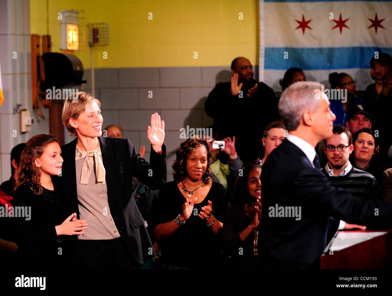 Nov 13, 2010 - Chicago, Illinois, U.S. - Rahm Emanuel announces his candidacy for Mayor of Chicago at the John C. Coonley School on Saturday, November 13, 2010. Ater initially being cleared as eligible to run for mayor (his eligibility was challenged on the basis of his lack of residency in Chicago  Stock Photo