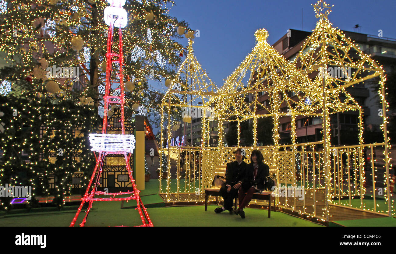 Nov. 5, 2010 - Tokyo, Japan - Christmas illumination is displayed front of the Tokyo Tower as a part of ''Tokyo Tower Christmas Illumination 2010'' in Tokyo, Japan. Together with other illuminated objects, about 110,000 LED light bulbs are used for the Christmas Illumination which takes place from N Stock Photo