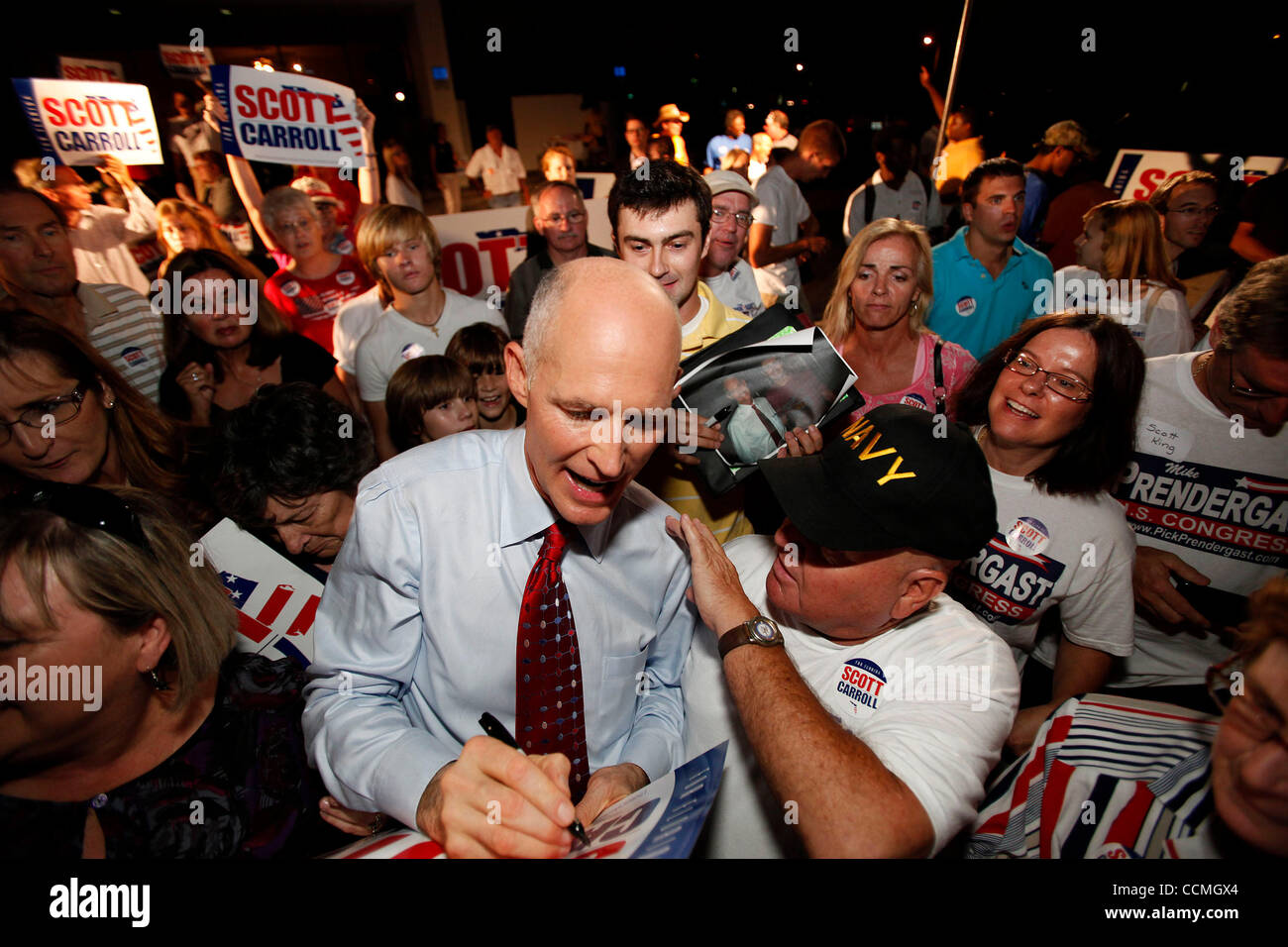 Oct 25, 2010 - Tampa, Florida, U.S. - Republican gubernatorial candidate RICK SCOTT meets with attendees at a post-debate rally and campaign bus tour kickoff near the University of South Florida in Tampa, Florida. (Credit Image: © Brian Blanco/ZUMApress.com) Stock Photo