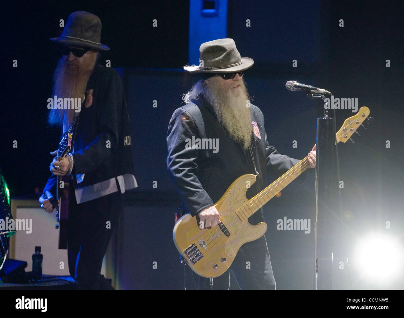 American blues rock band ZZ Top performing live in Moscow. Pictured l