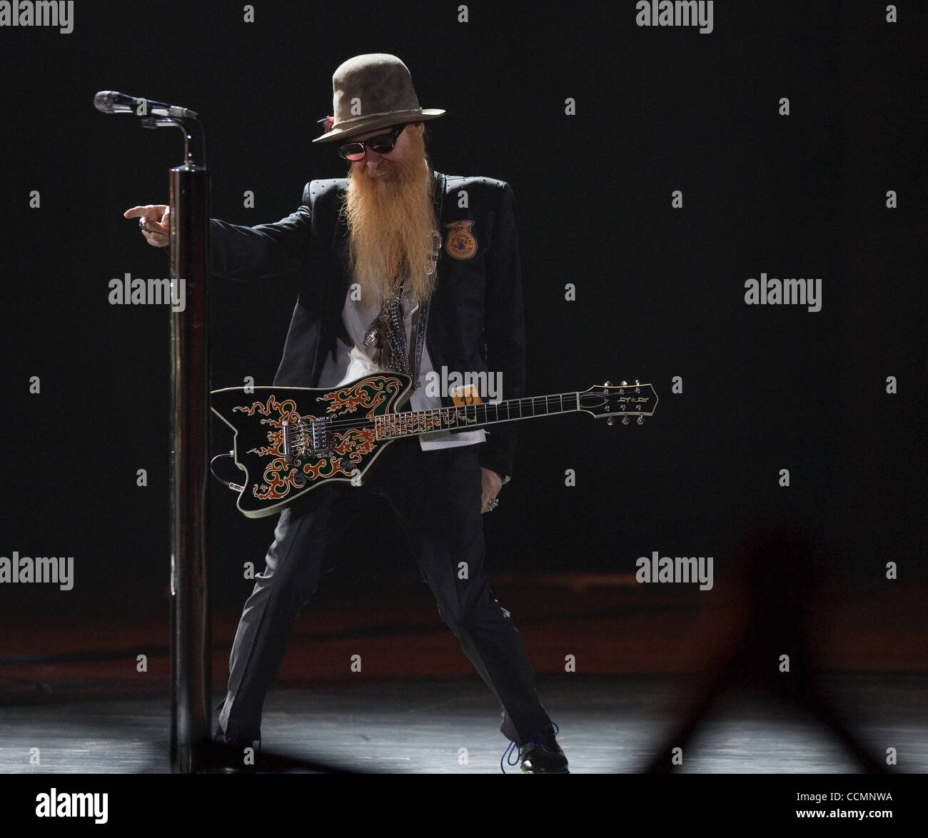 American blues rock band ZZ Top performing live in Moscow. Pictured