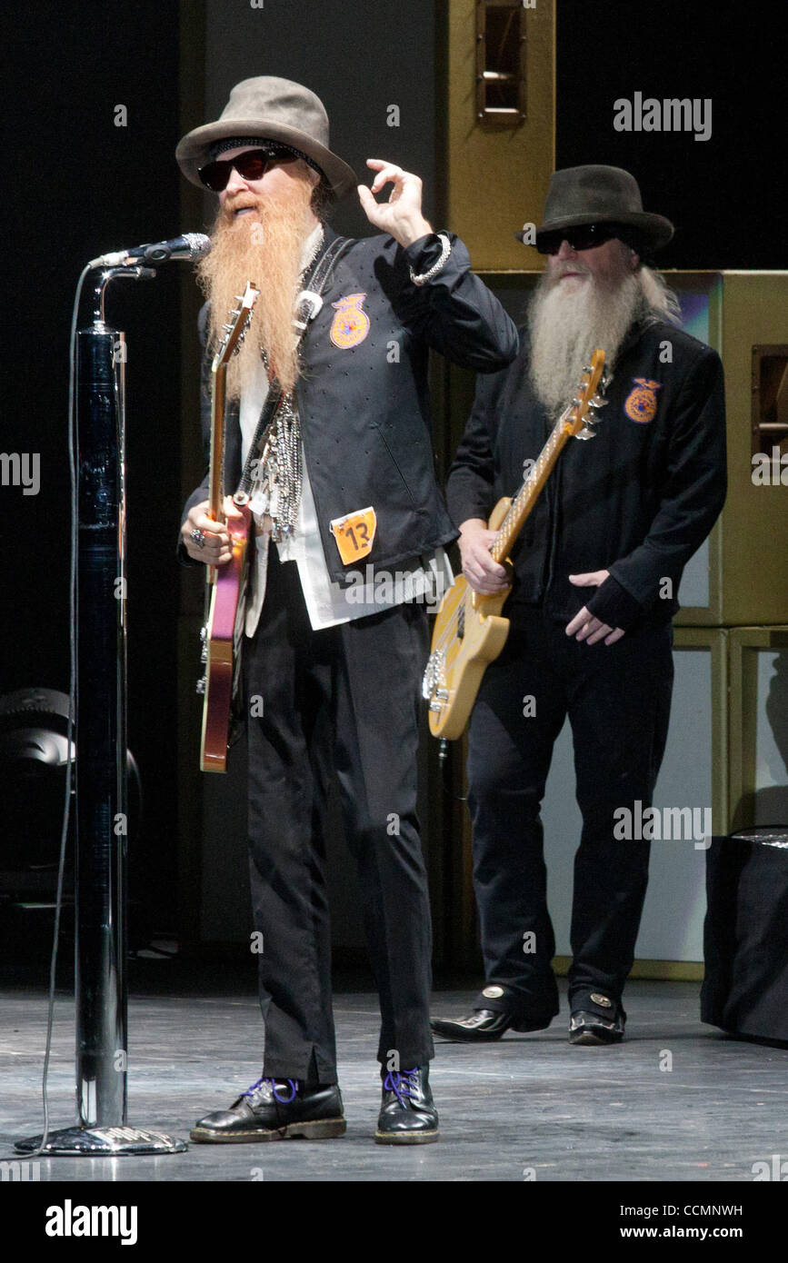 American blues rock band ZZ Top performing live in Moscow. Pictured l