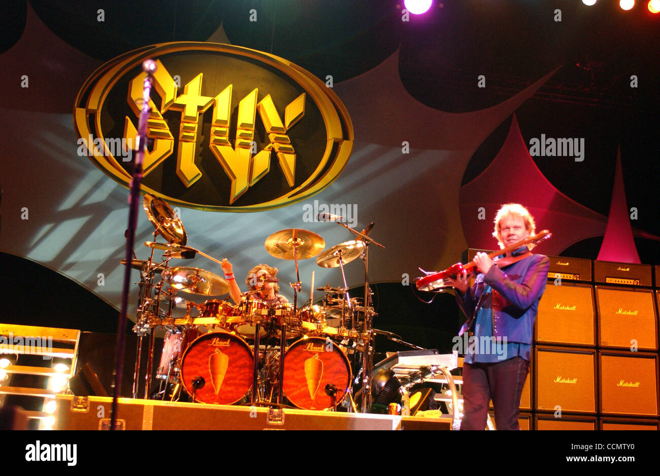 Jun 27, 2004; Virginia Beach, VA, USA;   Call for Price! The rock band 'Styx' performing live at the Virginia Beach Amphtheater in Virginia Beach. Mandatory Credit: Photo by Jeff Moore/ZUMA Press. (©) Copyright 2004 by Jeff Moore Stock Photo