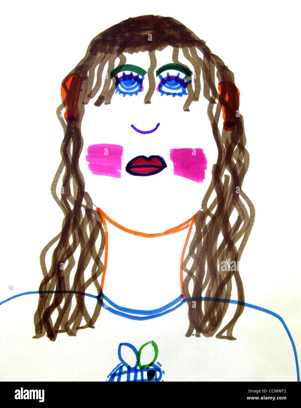 Student Briana Jacobson made this portrait titled ME with felt pens, at the Rivertown Art Center in Antioch California on Tuesday, June 29, 2004. The student show is currently running.  (Contra Costa Times/HERMAN BUSTAMANTE JR.) Stock Photo