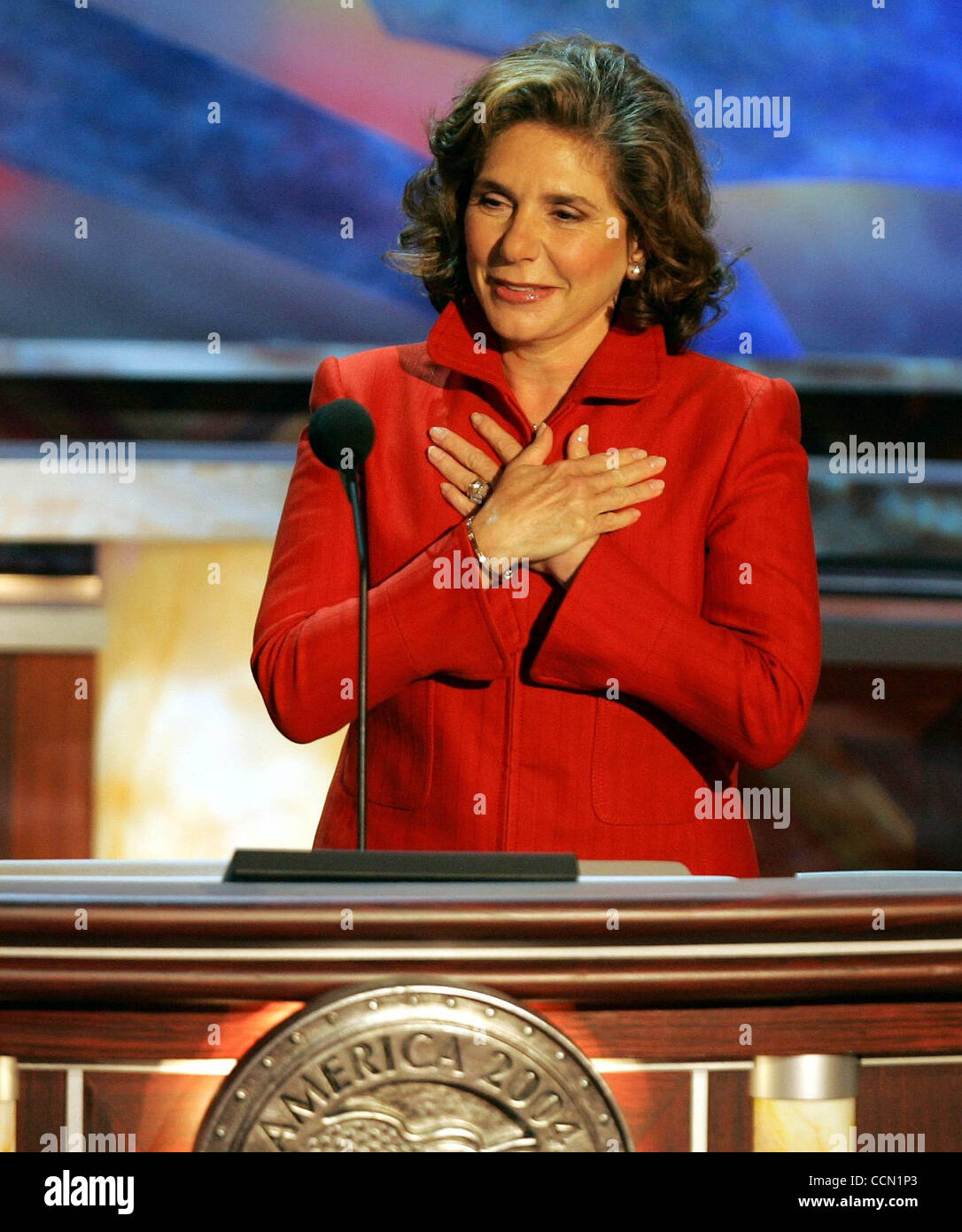 Photo by Richard Graulich/Cox News Service (The Palm Beach Post)  slug: COX-DEM-MAIN27 BOSTON, MA .. Teresa Heinz Kennedy, wife of presumptive democratic presidential nominee John Kerry, at her appearance at the  2004 Democratic National Convention Tuesday night in Boston.   (Photo by Richard Grauli Stock Photo