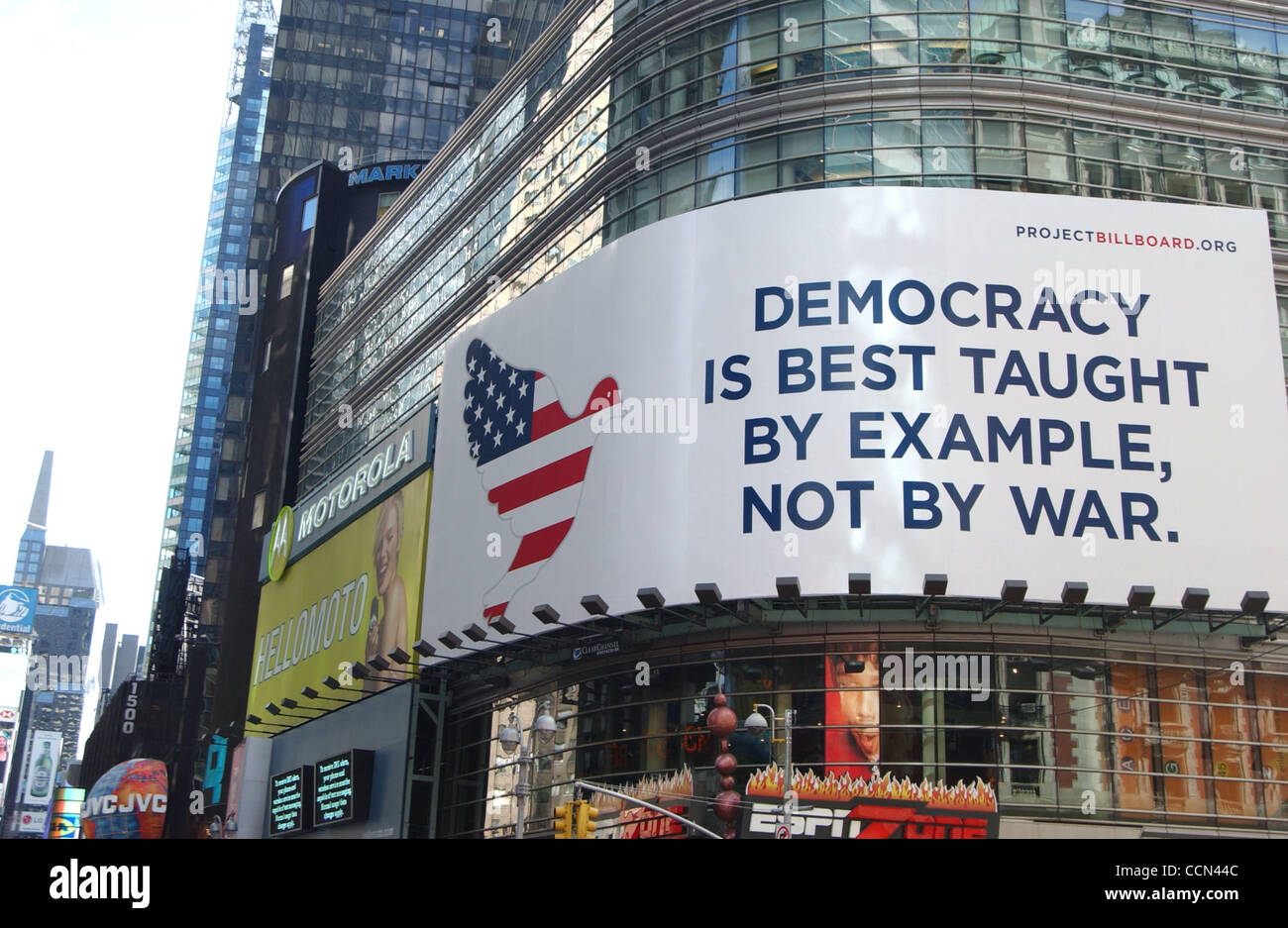 Project Billboard's antiwar billboard in New York's Times Square. The