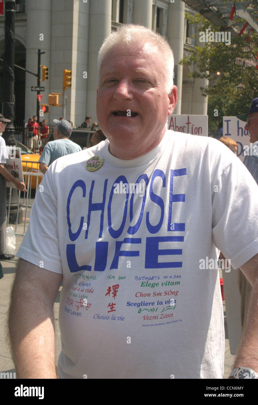 Aug 28, 2004; New York, NY, USA; Anti-abortion protesters hold signs during the Pro-Choice march & rally supporting reproductive rights for women. Stock Photo