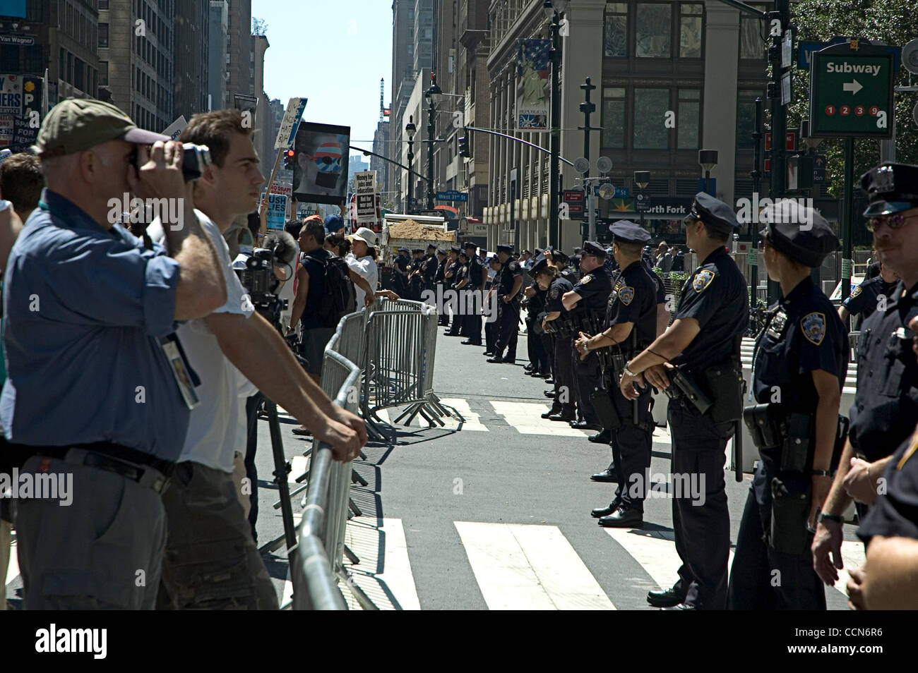 Aug 29, 2004; New York, NY, USA; Police barricade outside Madison Square Garden during the UPFJ