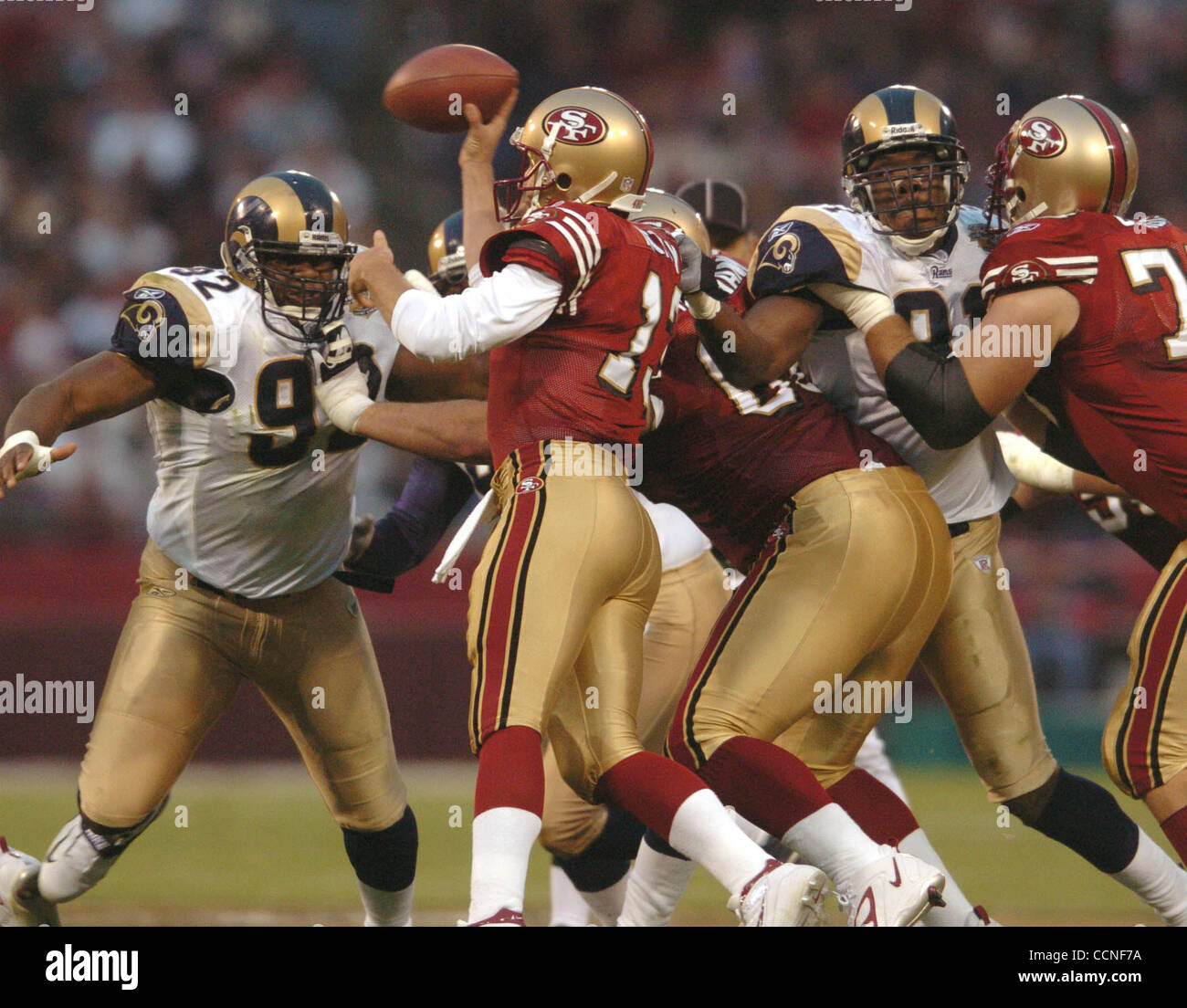 San Francisco Forty Niners quarterback Tim Rattay feels the pressure of