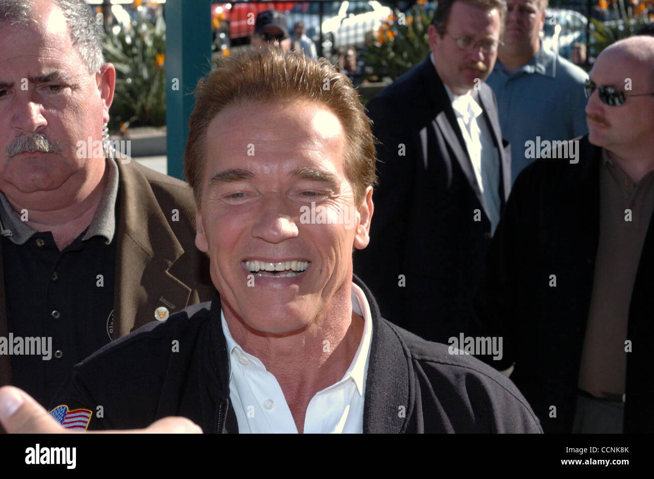 California Governor Arnold Schwarzenegger speaks at a stop on his