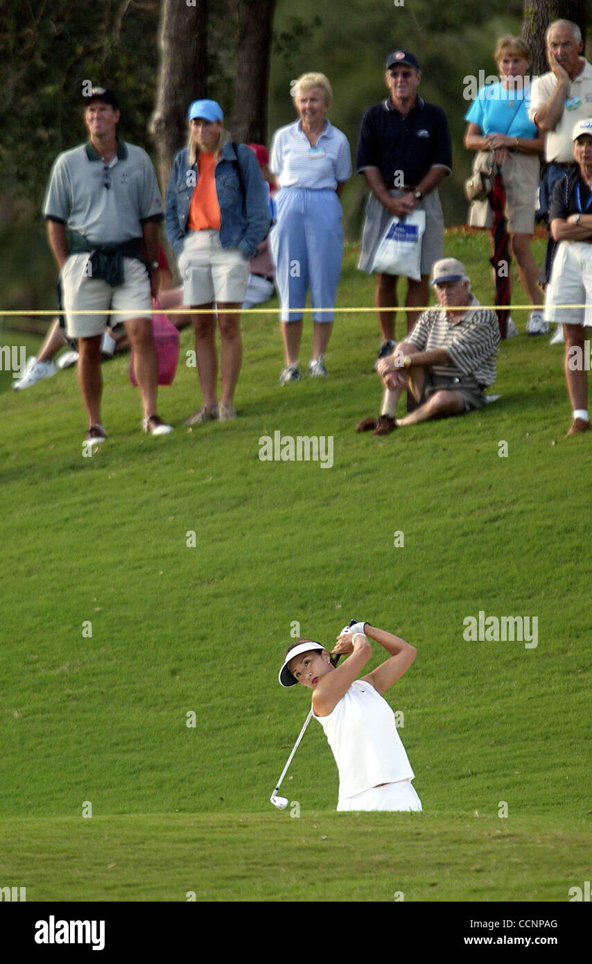 WEST PALM BEACH - Grace Park, who was paired with Annika Sorenstam in the  opening round of the ADT Championship, follows through on her approach shot  on the 18th hole. Photo by